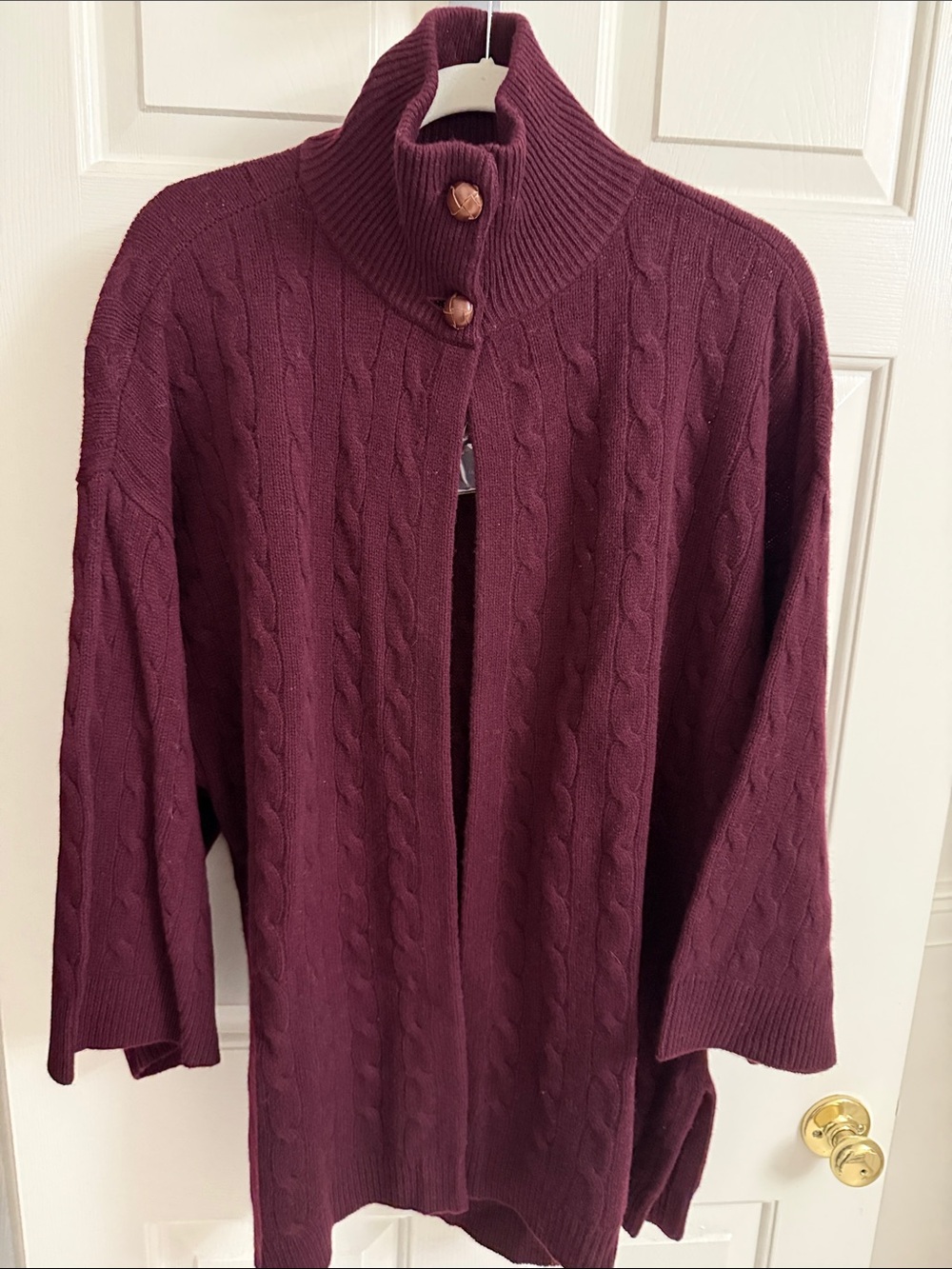 Ralph Lauren Women’s Burgundy Cable Knit Cardigan Sweater w/2-Button Collar